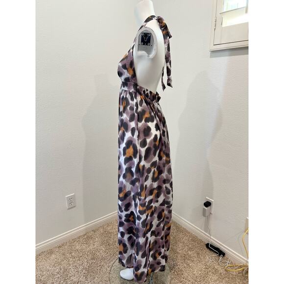 Rosa Faia Mago Purple Black Long Beach Coverup Cover Up Maxi Dress Halter M/L - Picture 5 of 6